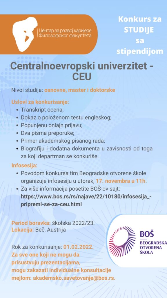 CEU – Konkurs za studije sa stipendijom