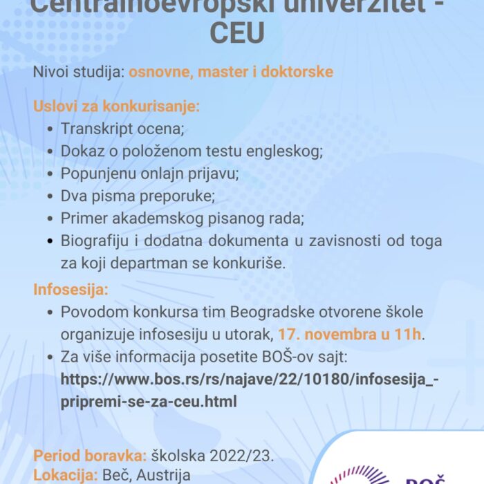CEU – Konkurs za studije sa stipendijom