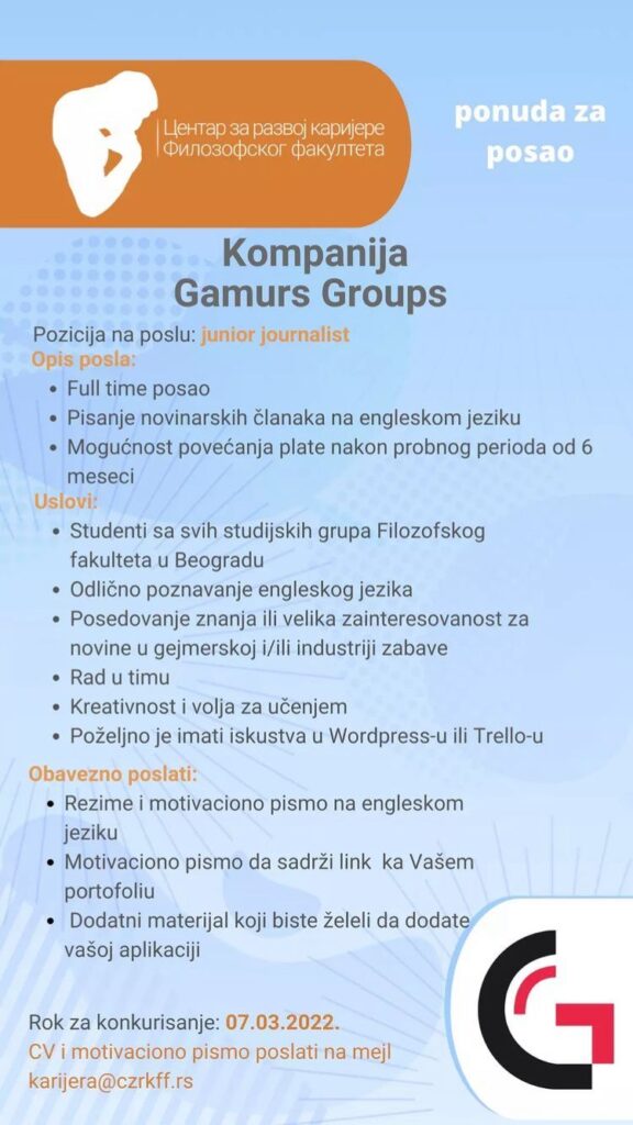 Kompanija Gamurs Groups – konkurs za posao