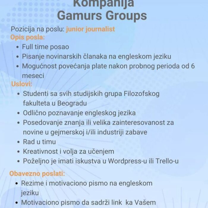 Kompanija Gamurs Groups – konkurs za posao